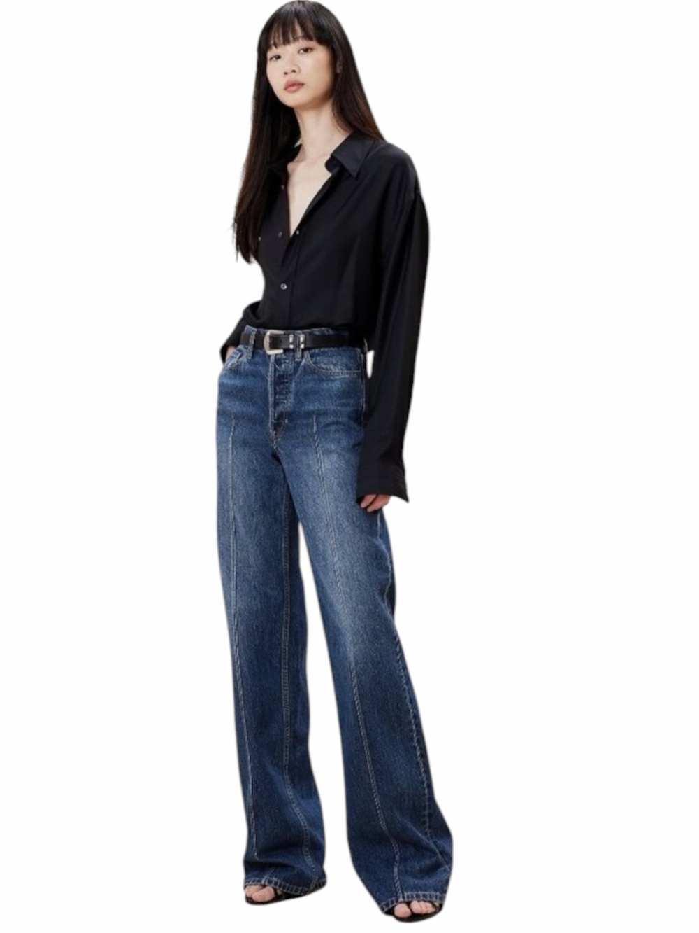 Banana Republic Pintuck Wide Leg Jeans Medium Wash 100% Cotton High Rise Size 29